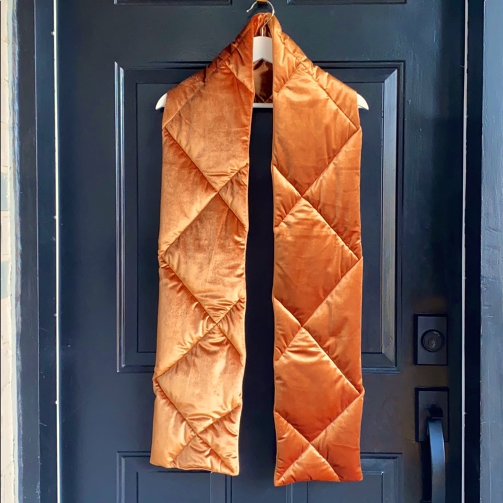ASOS Quilted Satin Puffer Scarf in Burnt Orange